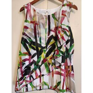 F35 Worthington Sleeveless cross ruffle lined blouse - Tropical print Sz XL